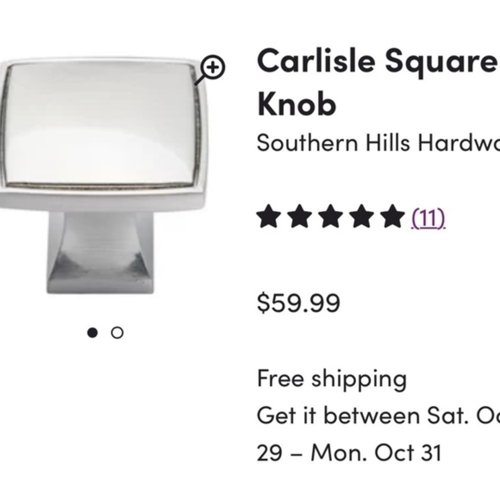 Southern Hills Carlisle Square Satin Silver Cabinet Knob - 10